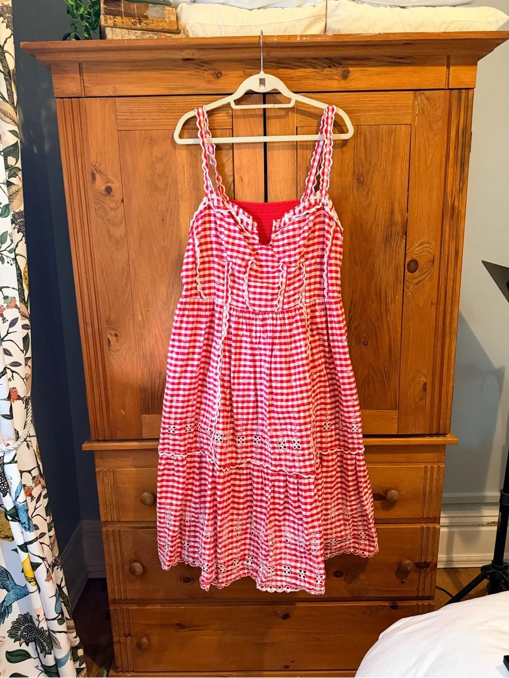 Anthropologie Red Gingham Smocked Dress with Ruffle Trim - Picture 1 of 8